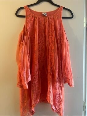 XCVI Coral Cold-Shoulder Embroidered Tunic